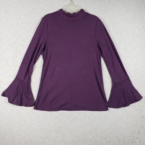 Ann Taylor Berry bell sleeve mock neck top soft office academia minimalist M